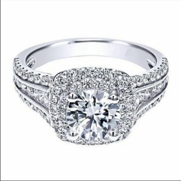 925 STERLING SILVER DIAMOND HALO ENGAGEMENT RING - Picture 4 of 5